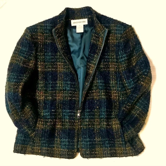 Jones New York Wool Mohair Full Zip Plaid Jacket Sz 14 EUC - Picture 5 of 12